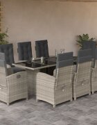 vidaXL Градински трапезен комплект 9 части с възглавници светлосив