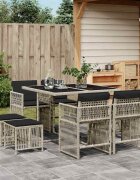 vidaXL Градински трапезен комплект 9 части с възглавници светлосив