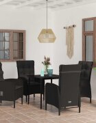 vidaXL Градински трапезен комплект от 5 части с възглавници черен