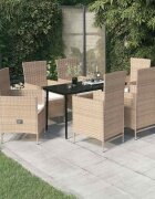 vidaXL Градински трапезен комплект от 7 части с възглавници бежов