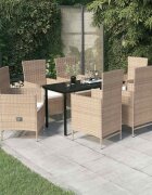 vidaXL Градински трапезен комплект от 7 части с възглавници бежово
