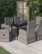 vidaXL Градински трапезен комплект от 7 части с възглавници сив