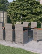 vidaXL Градински трапезен комплект от 9 части с възглавници сив