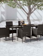 vidaXL Градински трапезен комплект с възглавници 7 части черен