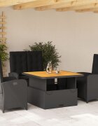 vidaXL Градински трапезен комплект възглавници 4 части черен полиратан