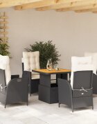vidaXL Градински трапезен комплект възглавници 5 части черен полиратан