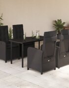 vidaXL Градински трапезен комплект възглавници 5 части черен полиратан