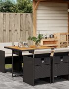 vidaXL Градински трапезен комплект възглавници 5 части черен полиратан