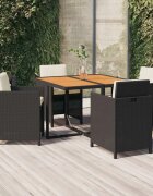 vidaXL Градински трапезен комплект възглавници 5 части полиратан черен