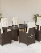 vidaXL Градински трапезен комплект възглавници 7 части кафяв полиратан