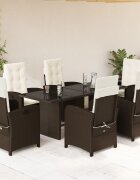 vidaXL Градински трапезен комплект възглавници 7 части кафяв полиратан