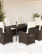 vidaXL Градински трапезен комплект възглавници 7 части кафяв полиратан