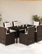 vidaXL Градински трапезен комплект възглавници 7 части кафяв полиратан