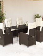 vidaXL Градински трапезен комплект възглавници 7 части кафяв полиратан
