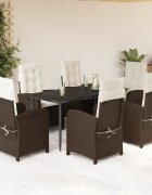 vidaXL Градински трапезен комплект възглавници 7 части кафяв полиратан