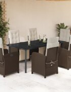 vidaXL Градински трапезен комплект възглавници 7 части кафяв полиратан