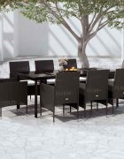 vidaXL Градински трапезен комплект възглавници 9 части черен