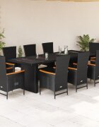 vidaXL Градински трапезен комплект възглавници 9 части черен полиратан