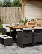 vidaXL Градински трапезен комплект възглавници 9 части черен полиратан