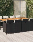 vidaXL Градински трапезен комплект възглавници 9 части полиратан черен
