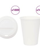 vidaXL Хартиени чаши за кафе с капачки 1000 бр. 12oz 300ml