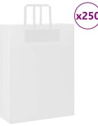 vidaXL Хартиени торбички 250 бр с дръжки бели 32x12x42 см