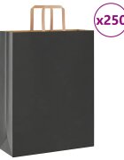 vidaXL Хартиени торбички 250 бр с дръжки черни 32x12x42 см