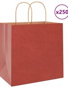 vidaXL Хартиени торбички 250 бр с дръжки червени 26x17x25 см