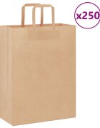 vidaXL Хартиени торбички 250 бр с дръжки кафяви 26x12x35 см
