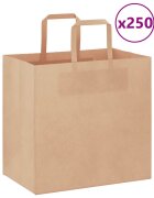 vidaXL Хартиени торбички 250 бр с дръжки кафяви 26x17x25 см
