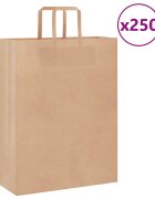 vidaXL Хартиени торбички 250 бр с дръжки кафяви 32x12x42 см