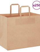 vidaXL Хартиени торбички 250 бр с дръжки кафяви 32x22x24 см