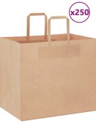 vidaXL Хартиени торбички 250 бр с дръжки кафяви 32x22x28 см