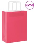 vidaXL Хартиени торбички 250 бр с дръжки розови 21x11x28 см