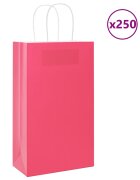vidaXL Хартиени торбички 250 бр с дръжки розови 21x11x36 см