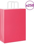 vidaXL Хартиени торбички 250 бр с дръжки розови 26x12x35 см