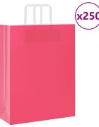 vidaXL Хартиени торбички 250 бр с дръжки розови 32x12x42 см