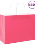 vidaXL Хартиени торбички 250 бр с дръжки розови 32x17x25 см