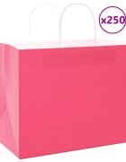 vidaXL Хартиени торбички 250 бр с дръжки розови 32x22x24 см