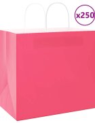 vidaXL Хартиени торбички 250 бр с дръжки розови 32x22x28 см