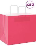 vidaXL Хартиени торбички 250 бр с дръжки розови 32x22x28 см