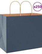 vidaXL Хартиени торбички 250 бр с дръжки сини 32x22x24 см