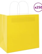 vidaXL Хартиени торбички 250 бр с дръжки жълти 26x17x25 см