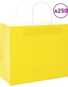 vidaXL Хартиени торбички 250 бр с дръжки жълти 32x22x24 см