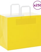 vidaXL Хартиени торбички 250 бр с дръжки жълти 32x22x24 см