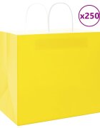 vidaXL Хартиени торбички 250 бр с дръжки жълти 32x22x28 см