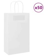 vidaXL Хартиени торбички 50 бр с дръжки бели 21x11x36 см