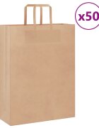 vidaXL Хартиени торбички 50 бр с дръжки кафяви 32x12x42 см