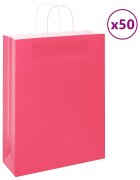 vidaXL Хартиени торбички 50 бр с дръжки розови 32x12x42 см