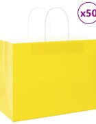 vidaXL Хартиени торбички 50 бр с дръжки жълти 32x17x25 см